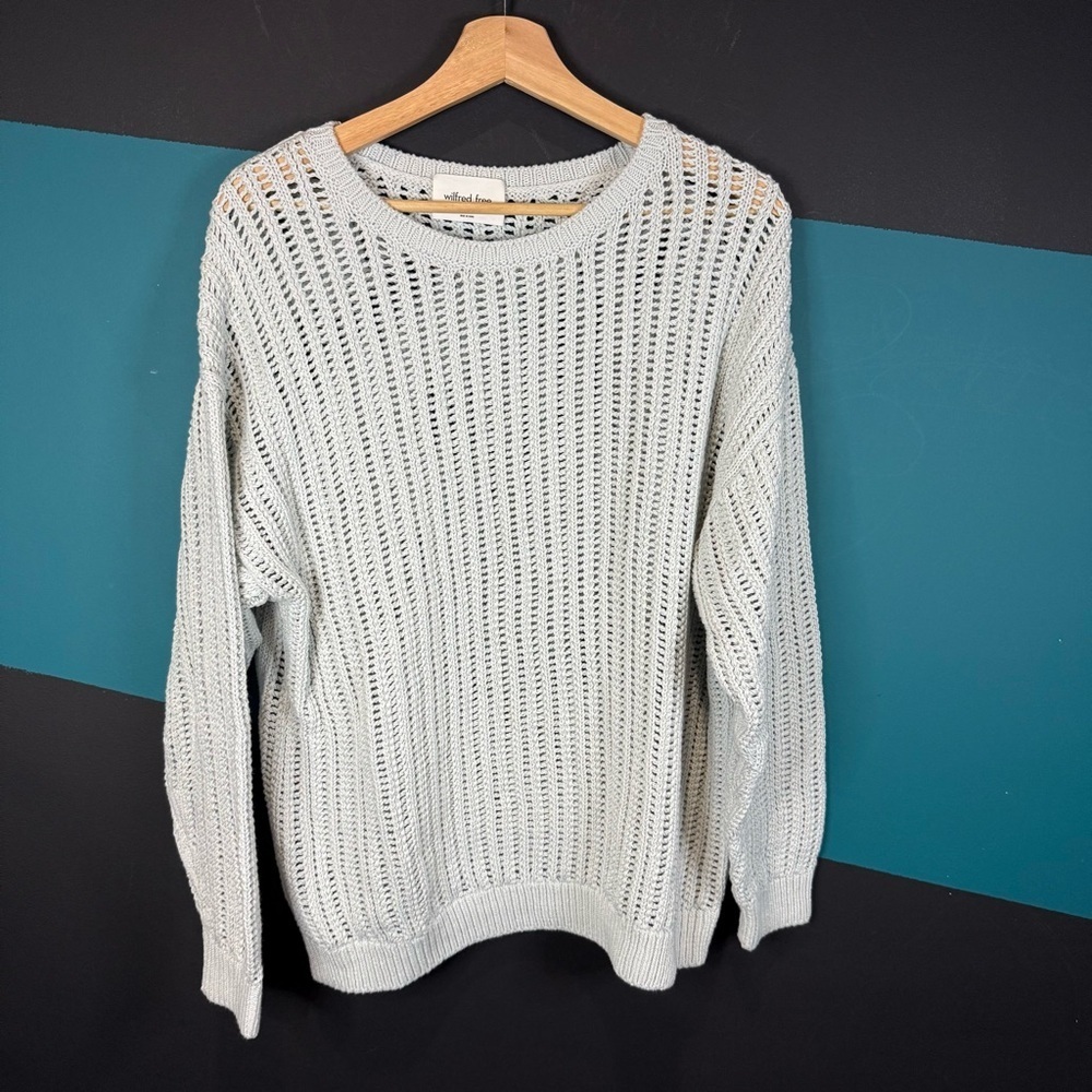 BNWT Wilfred Afterglow Sweater Glacier Blue Knit Crew Nck Sweater Cotton Medium - Picture 7 of 15